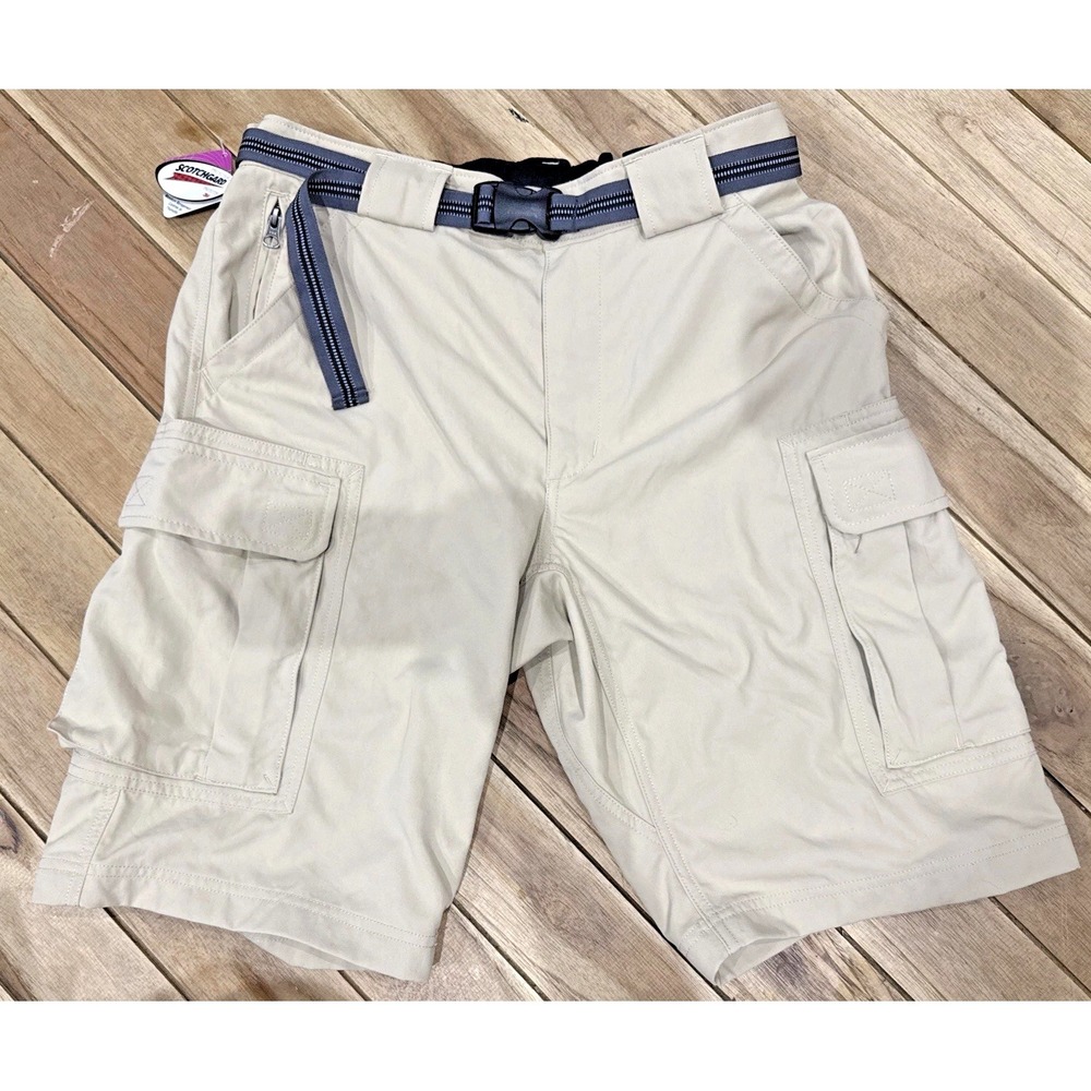 NWT Duluth Trading Co Dry on the Fly Cargo Shorts Mens Medium Khaki Nylon Belt